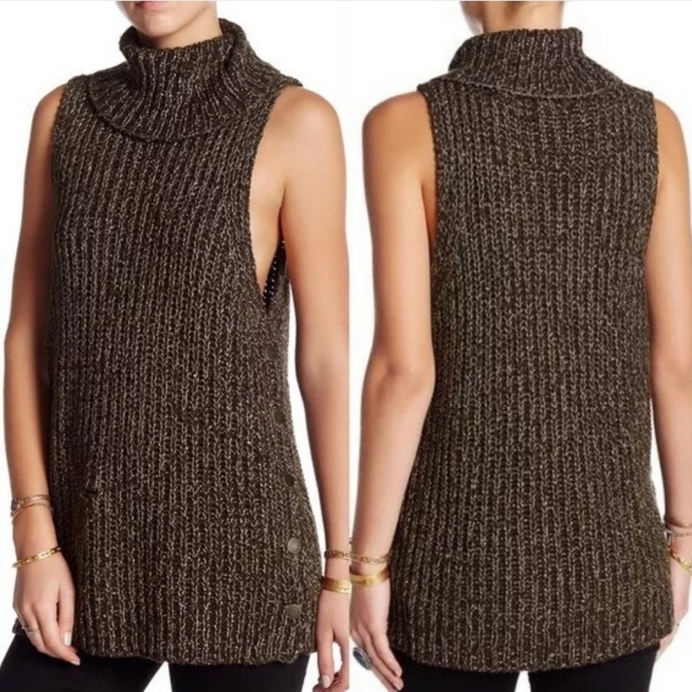 - Free people womens knitted vest sweater pullover cowl neck sleeveless br…